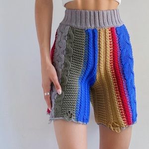 Free People Color Block Cable Knit Shorts